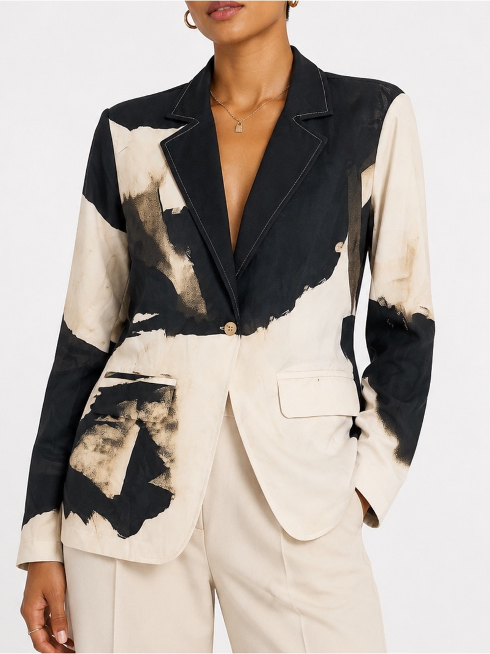Black & Cream Abstract Print Women's Blazer